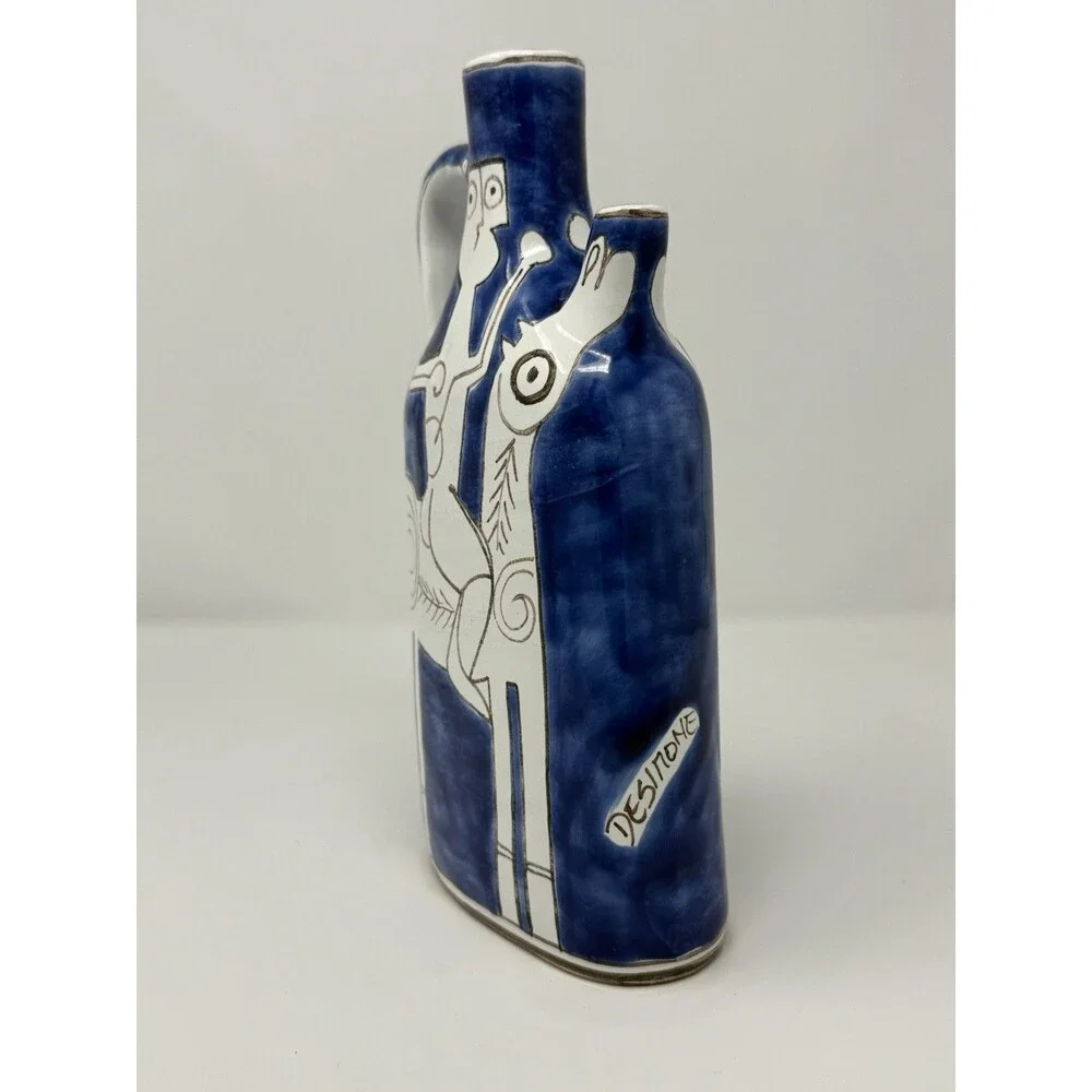Desimone Hand-Painted Blue & White Ceramic Art Pottery Pitcher Figural